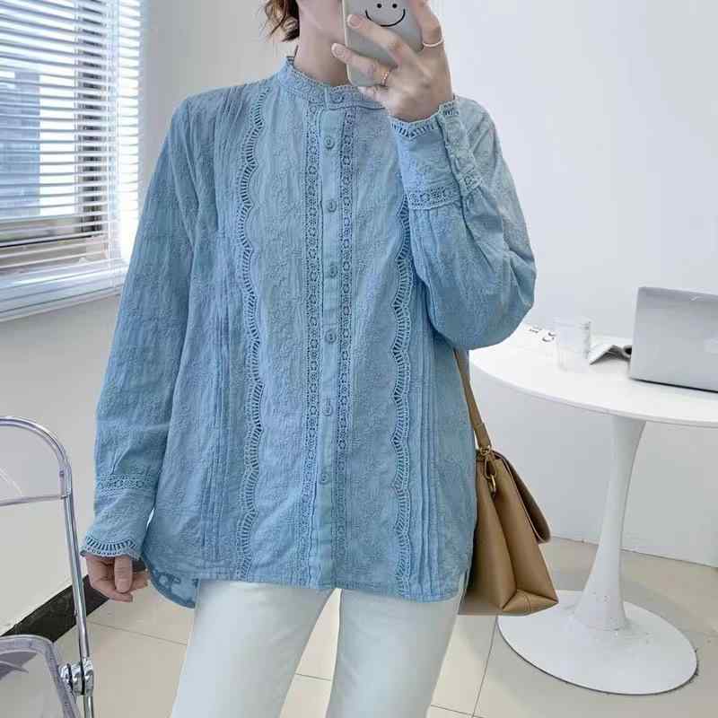 トップ レディース 長袖 スピード競技 花柄 刺しゅう カクテルドレスルー うつり変わり 公方 下着類 トップス 愛くるしい 軽さ 綿混 細身影ぼうし 春夏 秋 普段使い走り 通い 女子らしい