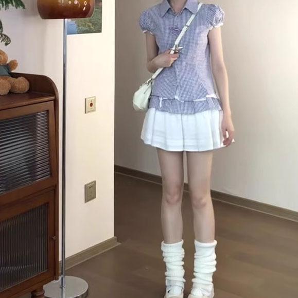 トップス ブラウス かわいい 花柄 格子柄 フリル袖 レース 切り替え レディース スカート セット 夏 春夏 軽量 吸湿速乾 接触冷感 綿 ハイウエスト プリーツ フレア ホワイト ピンク系 アイボリー 普段使い 通勤用 カジュアル