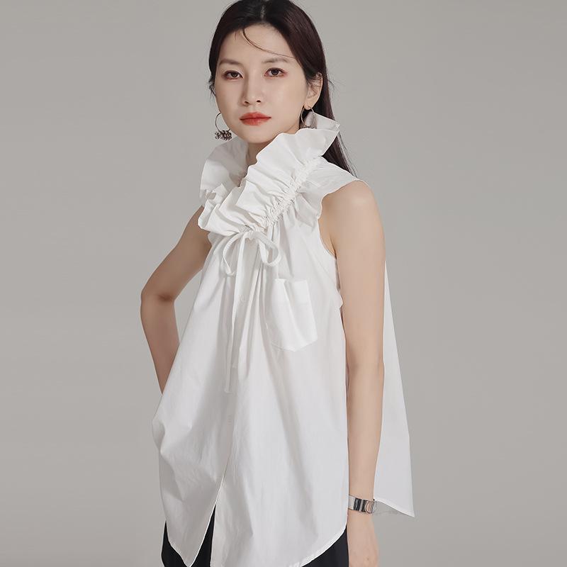 ノースリーブ ブラウス 女性用 宮廷 立体刺繍 無袖 シャツ トップス 抽? デザイン 別注 シャツ 春夏 軽量 コットン 素材 ビッグシルエット フェミニン スタイル 通勤 普段使い ブラック ピンク系 アイボリー