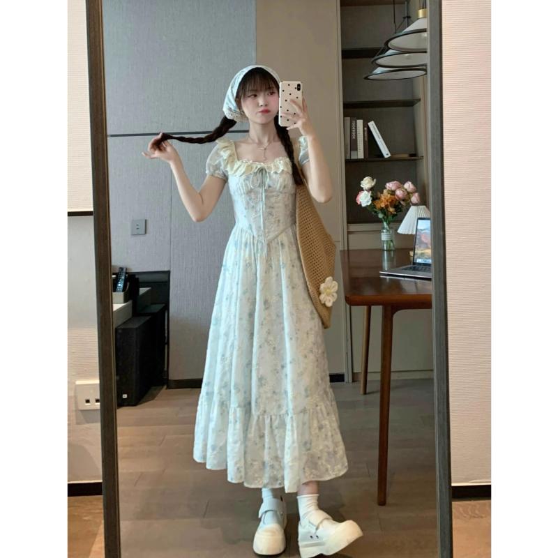 ワンピース 女性用 春夏 刺繍 復古 かわいい 仙女 気質 甘美 短袖 スカート 遮肉 軽量 綿素材 通勤 普段使い ピンク系 アイボリー ビッグシルエット Vネック 吸湿速乾 伸縮性 高級感