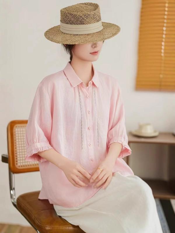 トップ 亭主もち用 春夏 麻 原料品 照明ランプ色合い シングル乳ぶさ 七分袖 花辺 図案化 百搭 分かりやすい 休み日用 トップス 軽さ 通い 普段使い走り 吸湿速乾 冷やりとした ゆったり影ぼうし 第一義的 花柄 ラベンダー 象牙色 薄墨色系 トップス-シャツ・ブラウス-レディースファッション