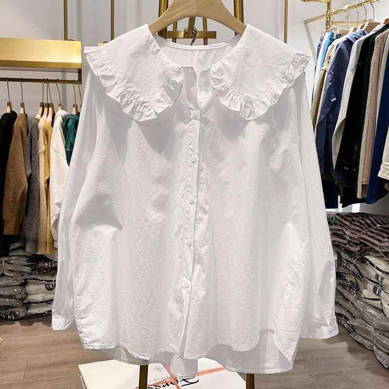 ブラウス レディース 綿 白 シャツ トップス 春夏 秋冬 韓国 ゆったり ワイドシルエット 百搭 ファッション 気質 ドールカラー シャツ ブラウス 接触冷感 吸湿速乾 通勤用 普段使い 部屋着 カジュアル 軽量 伸縮性 デイリー コーディネート