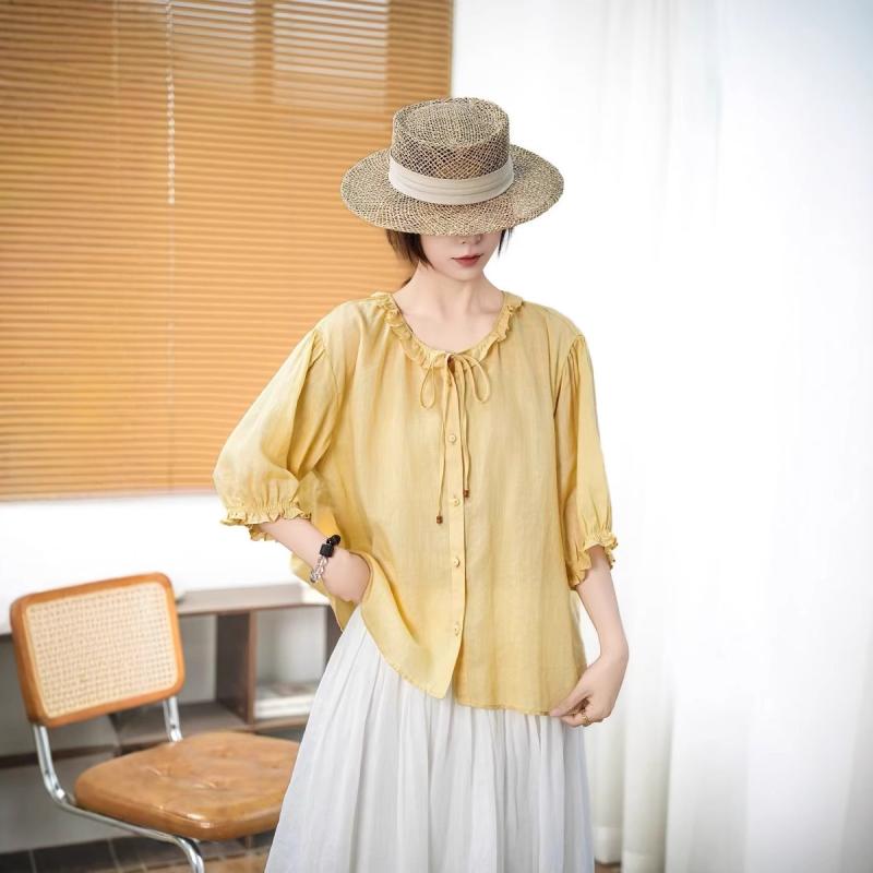 夏 お上さん用 ゆったり 麻 トップス 丸首 フラウンス 紐 七分袖 プルオーバー 当たること冷感 軽さ 吸湿速乾 春夏 普段使い走り トップス トップ ゆったり影ぼうし 冷やりとした 口さかしい ゆったり填まる 涼感 麻原料品 太陽フレア捩り 今めかしい 座標