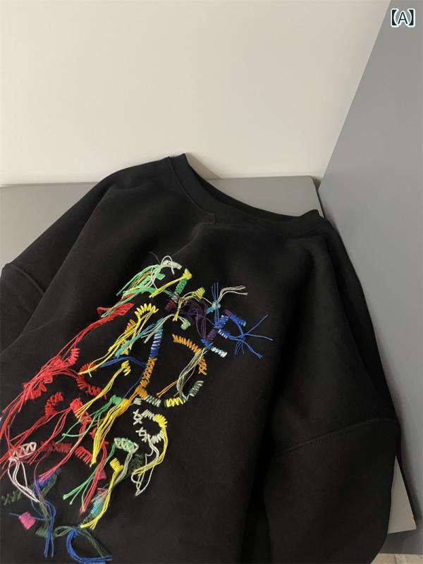 スウェット メンズ レディース ブラック 刺繍 丸首 長袖 フードレス 秋冬 カジュアル トップス 普段使い 暖かみ コットン混|リバーパディ