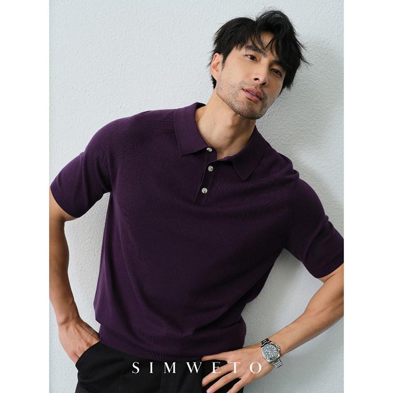 夏用 成人男性用 短袖 スポーツシャツ ラグラン袖 綿100% パープル レトロ 商行為 雅びやか 古典派音楽 トップス 通い 軽さ 吸湿速乾