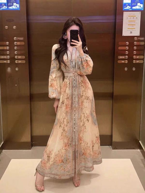 ワンピース レディース パフスリーブ フラワープリント 春夏 ビーチ リゾート バカンス ドレス フレア シルエット 軽やか デザイン