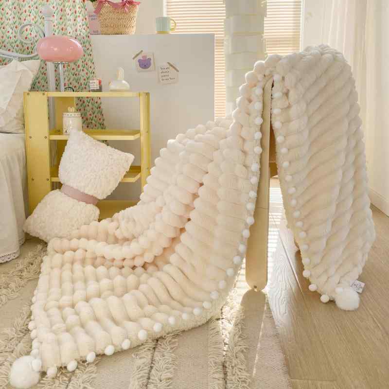 毛布 うしろ帯用 朦々たる 綿ネル 執務室 小型 睡眠時間 ブランケット 掛け布団 肩かけ ポンポン 寝椅子 室内用 生あたたかい原料品
