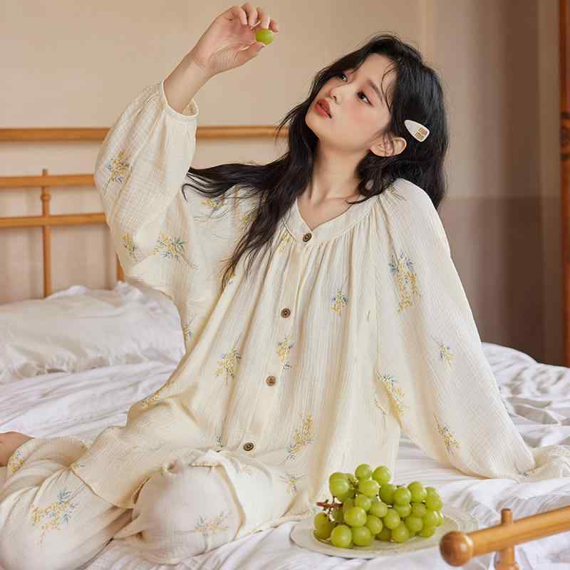 妊婦 パジャマ 授乳 産後 綿 ガーゼ 通気 春秋 部屋着 マタニティ ウェア 軽量 吸湿 速乾 妊娠中 対応 柔らかい 素材 日常使い