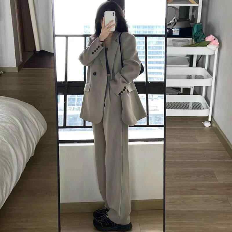レディース カジュアル スーツ セット グレー ジャケット パンツ 2点 高級感 ビジネス 通勤用 普段使い ストレッチ 素材