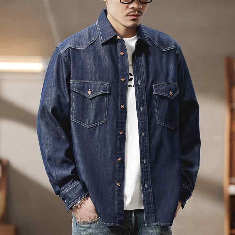 メンズ 牛仔プルオーバー ジーンズ トップス 秋冬 2025 秋物 ヴィンテージ ビッグ影ぼうし ゆったり 伸び伸びする填まる 綿原料品 軽さ 通い 普段使い走り 心地よい 黒いこと 青色 赤銅色 インディゴ