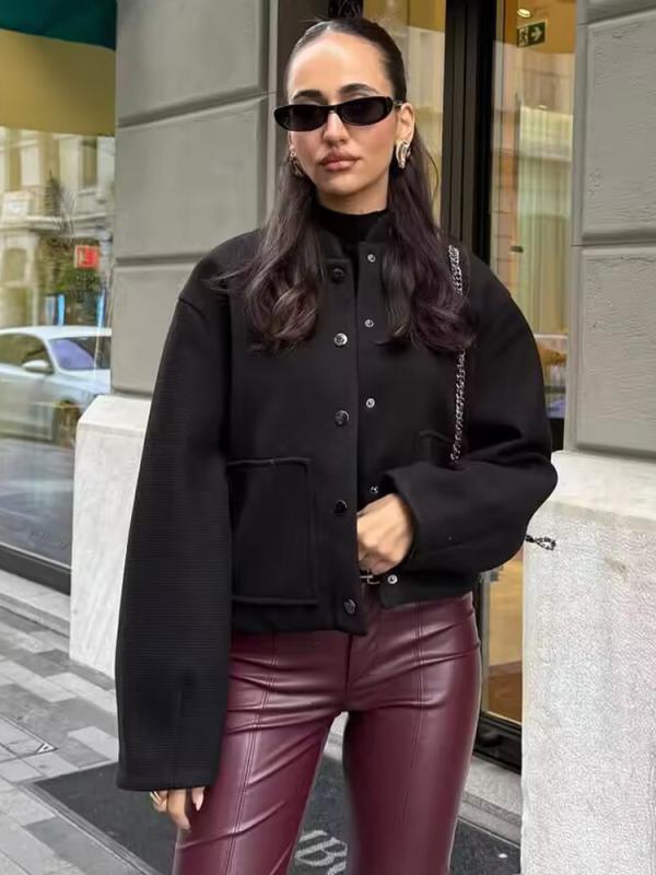 レディース 長袖 飛行員 ジャケット 毛織 切り替え ポケット 短丈 アウター トップス 暖か 軽量 普段使い 秋冬 コート ニット素材 シンプル スタイリッシュ ブラック グレー ベージュ