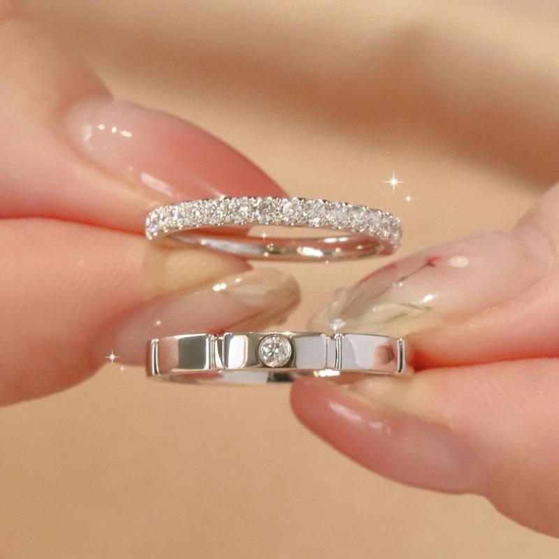 指輪 メンズ レディース シルバー S925 純銀 モサン石 ジルコニア カップル 婚約 開口 シンプル ラウンド 輝き 日常使い ギフト ロマンチック ペア セット