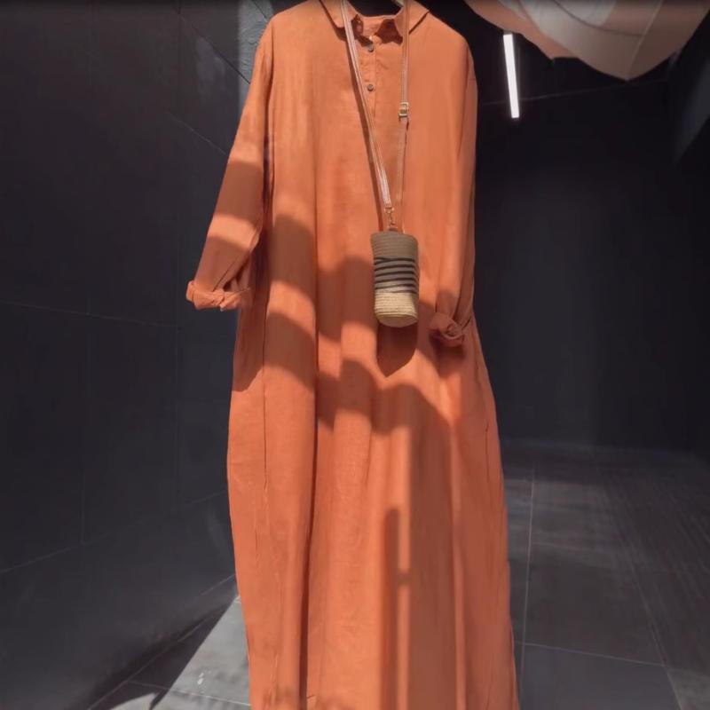 ロングスコート お上さん用 春夏 流行り物 ゆったり 木目細か色合い フレンチ表現スタイル 麗しさ 軽さ 伸縮性 普段使い走り 通い用 色 ロング丈 膝下丈 か細い 填まる 綿織物 混紡 ゆったり影ぼうし