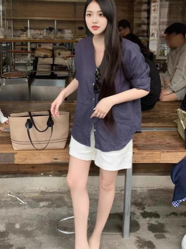 シャツ レディース 春夏 麻 接触冷感 Vネック 純色 トップス 薄手 軽量 通勤用 普段使い シンプル 百搭 切り替え ブラウス 薄手シャツ 羽織り 女性上衣 アイボリー ピンク系 ブラック ベージュ 多色 吸湿速乾 伸縮性 カジュアル インナー