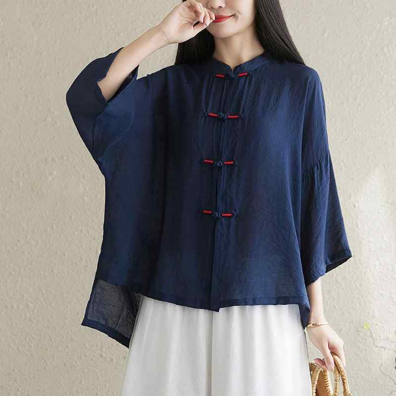 春夏 レディース 茶服 カーディガン 盤ボタン シャツ トップス 復古 エスニック ボヘミアン 禅 ゆったり 綿素材 軽量 通勤 普段使い ブラウス 開襟 刺繍 柄物