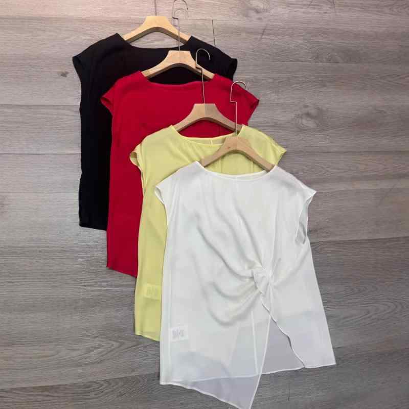 トップス 女性用 夏 薄手 ゆったり 落ち肩 短袖 桑蚕絹 Tシャツ 再生繊維 接触冷感 軽量 吸湿速乾 イージーシルエット ブラウス シャツ カットソー ソフト素材 通勤 普段使い インナー ベーシック |リバーパディ