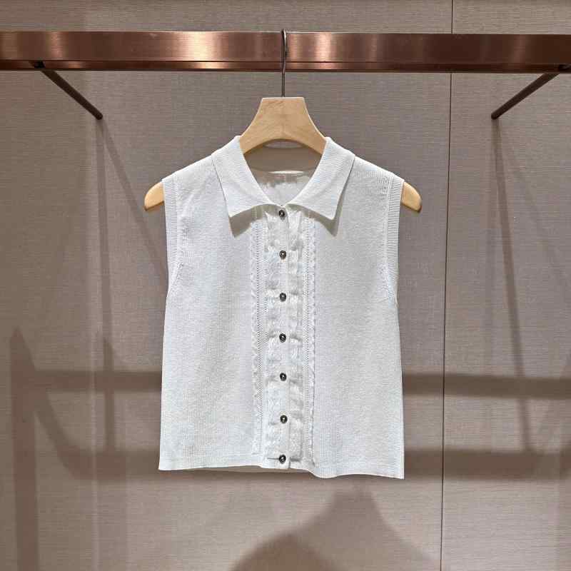 ノースリーブ トップス 女性用 単排ボタン 折り返し襟 スリム効果 ゆったり 気質 ニット シャツ 夏 春夏 接触冷感 綿混 軽量 吸湿速乾 Vネック ブラック ピンク系 アイボリー 通勤用 普段使い カジュアルスタイル ビッグシルエット 再生繊維 伸