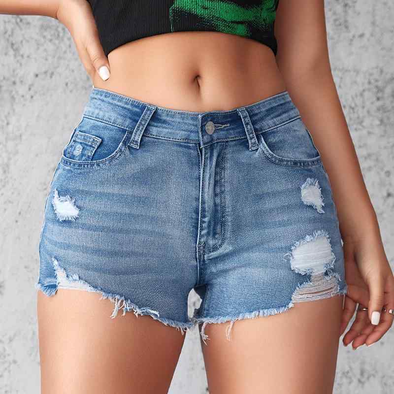 デニムショーツ 女性用 高腰 破れ セクシー 夏用 軽量 伸縮性 コットン ブルー系 ハイウエスト ビッグシルエット カジュアル 普段使い アウトドア 通勤
