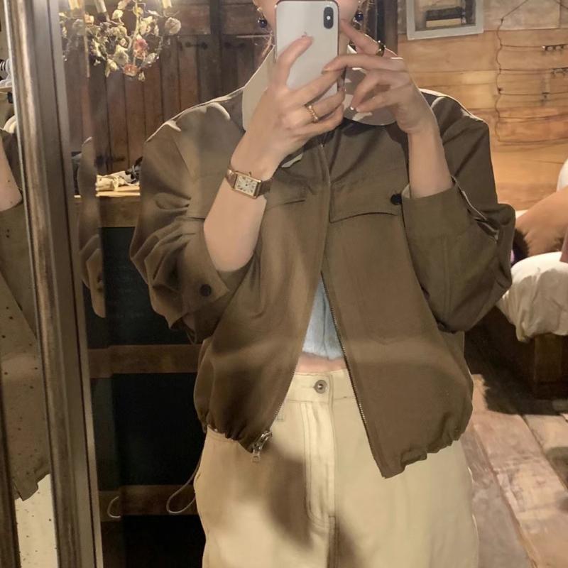 秋冬 女性用 コート 韓国 インスピレーション 撞色 ラペル スタイリッシュ シンプル ジャケット 短丈 アウター 軽量 ストレッチ コットン混 ブラック グレー ベージュ ハイネック ロングスリーブ スリムシルエット カジュアル 秋冬 普段使い