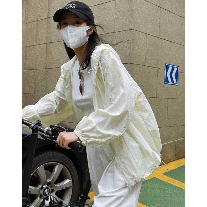 レディース 防 ジャケット 夏季 韓国 軽透 フード付き ジップアップ 防晒 薄手 長袖 ワイドシルエット ルーズフィット カジュアル スリム効果 アウトドア 普段使い 軽量 吸湿速乾 切り替えデザイン ブラック ピンク系 グレー 通勤 通年
