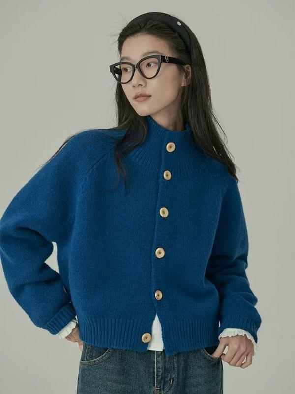 ニットカーディガン 女性用 秋冬 純羊毛 厚手 柔らかい 韓系 シンプル かわいい トップス セーター 外出着 暖か コットン混 ゆったりシルエット ベーシックスタイル 長袖