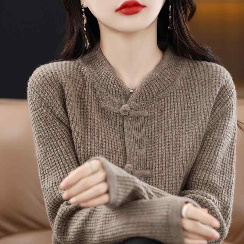 編み物ジレー お上さん用 秋冬 毛糸 国 愛くるしげ 別注 ニットトップス 軽さ 優しいこと うつり変わり ロング丈 赤銅色系 ベージュ系 日常使い走り 秋服 冬服
