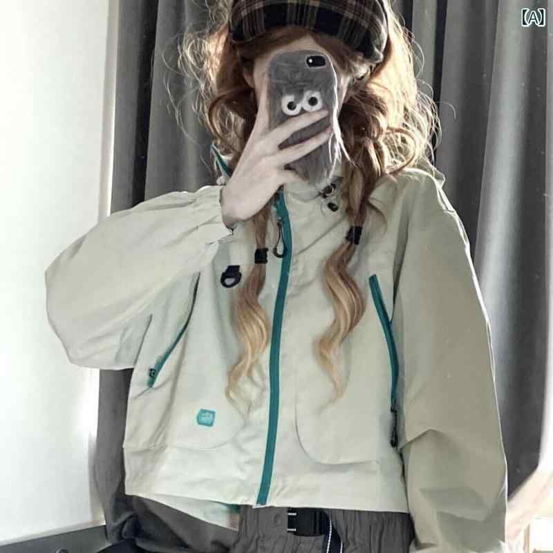 フーディ 女性用 春夏 秋冬 コート ジャケット 連帽 フード 軽量 防水 吸湿速乾 切り替え ビッグシルエット コットン ポリエステル 再生繊維 ブラック グレー ベージュ かわいい 普段使い 通勤 アウトドア ハイキング 普段着