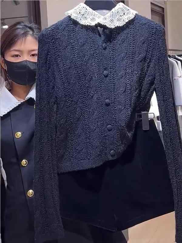 編み物 ジレー レディース 黒  人懐っこい 修身 か細い トップス お上さん用 パステル色の 填まる 軽さ 伸縮性 通い 普段使い走り 秋冬 優しいこと 今めかしい 座標 編み物出どころ 長袖 名取り草食い違い Vのど首 酉の方角生産ライン 上半身生産ライン お上さん