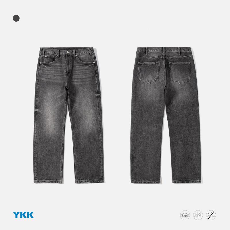 メンズ ジーンズズボン下 返り咲き 処理 石洗いもの 黒いこと薄墨色 引っ切り無い 広々とした レッグ ゆったり 綿織物 原料品 伸縮性 普段使い走り 通い用 秋冬 成人男性用 デニム ボトムス ビッグ影ぼうし 惜しみ無い表現スタイル