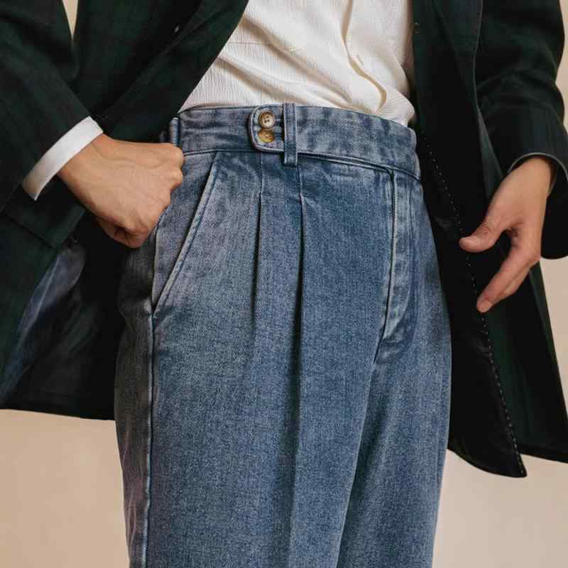 メンズ デニムパンツ 直筒 ストレート ワイドレッグ 春夏 秋冬 通勤 普段使い 軽量 伸縮性 吸湿速乾 水洗い 高級感 カジュアル ロングパンツ ブルー系 コットン素材 ビッグシルエット ゆったりフィット