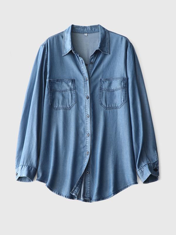 カジュアル シャツ 女性用 秋 牛仔 デニム トップス ブルー ウォッシュ 加工 ゆったり シルエット ワイド フィット 開襟 シャツ ジャケット コットン 混 紡 軽量 伸縮性 吸湿 速乾 通勤 普段使い 部屋着 ビッグ シルエット ハイ ネック ベー