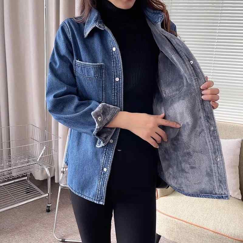 秋冬 コート 女性用 復古 厚手 ジャケット シンプル ルーズフィット 暖か インナーシャツ デニム 素材 コットン 混 吸湿速乾 伸縮性 軽量 カジュアル スタイル 普段使い 秋冬 コーディネート ブラック グレー アイボリー