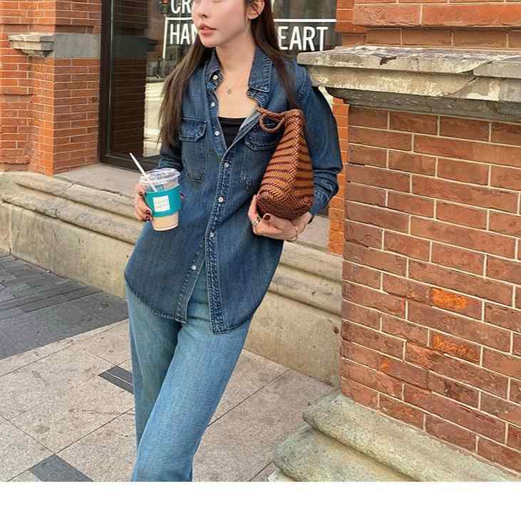 シャツ レディース 春季 デザイン 柔軟 ドレープ感 ブルー デニム ジャケット コート 軽量 ストレッチ 接触冷感 カジュアル トップス 切り替え 袖 スタイリッシュ 普段使い 通勤用