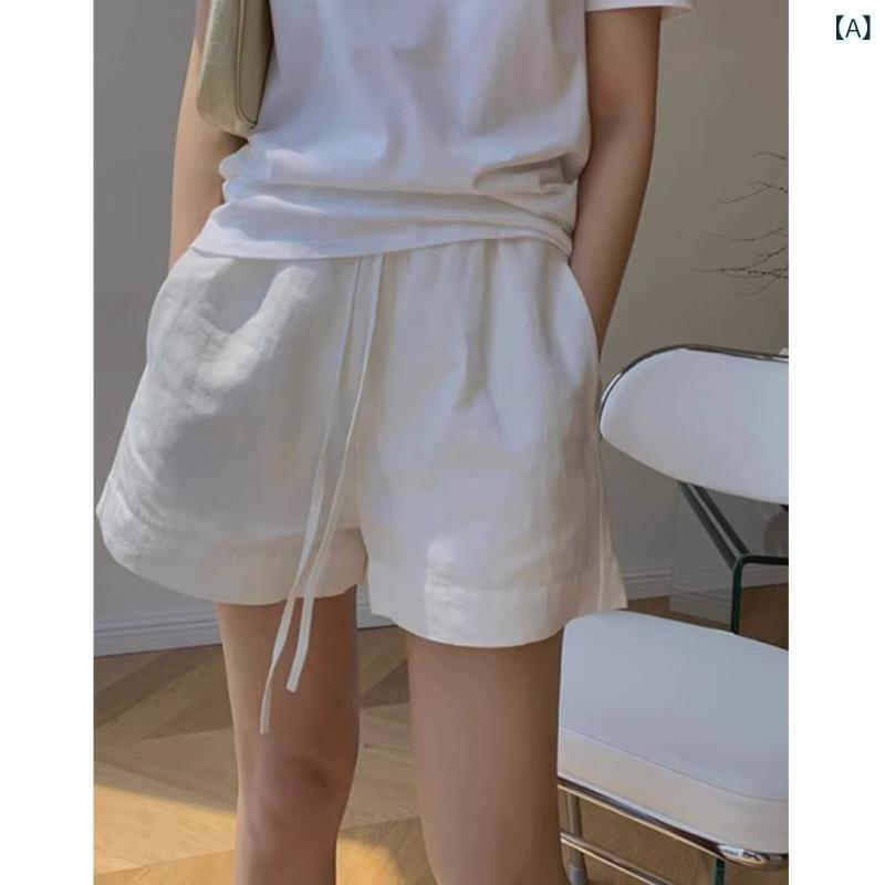 白い 綿 麻の半 ズボンの レディース 運動の カジュアル 2024 夏の 薄手 タイプの 小さい 背の 高 さ 腰の ゆったり して いる のが 見えます。