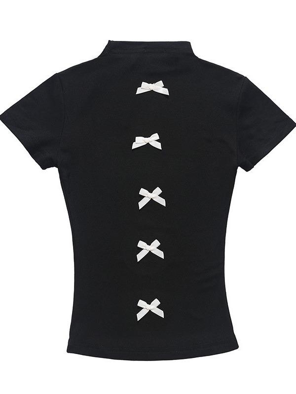Tシャツ 女性用 かわいい 蝴蝶結 リボン 短袖 トップス 丸首 切り替え デザイン 百搭 普段使い 芭蕾 ソフト 素材 軽量 伸縮性 ピンク系 アイボリー カラー 春夏 秋 ビッグ シルエット トレンド スタイル