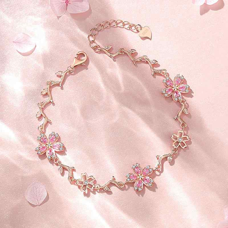 シルバーチェーン 女性用 手首アクセサリー ピンク 花モチーフ 桜柄 軽量 ファッション かわいい デザイン 普段使い シンプル アクセサリー シルバー 純銀 S925 チェーン 華奢 春夏