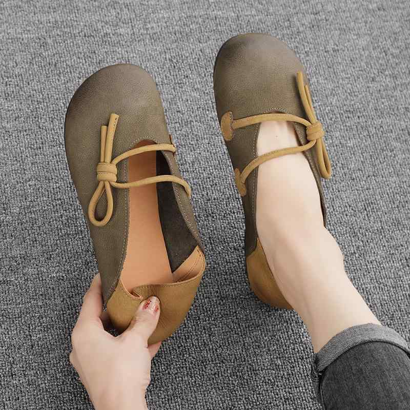 スニーカー 女性用 春夏 復古 ボヘミアン 牛革 切り替え シングルシューズ ソフトソール スリッポン ランニングシューズ 楽ちん ラウンドトゥ コンフォート 軽量 通勤 通学 普段使い ブラウン ベージュ 柔らかい クッション 歩きやすい スタイリッシ