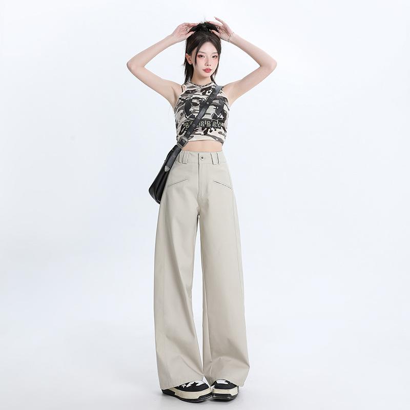 レディース ワイドパンツ 夏 春夏 直筒 ゆったり 高腰 垂感 スリム 綿混 再生繊維 吸湿速乾 軽量 通勤 普段使い カジュアル ブラック ベージュ グレー アイボリー ピンク系 ビッグシルエット ハイウエスト 接触冷感 ストレッチ 伸縮性