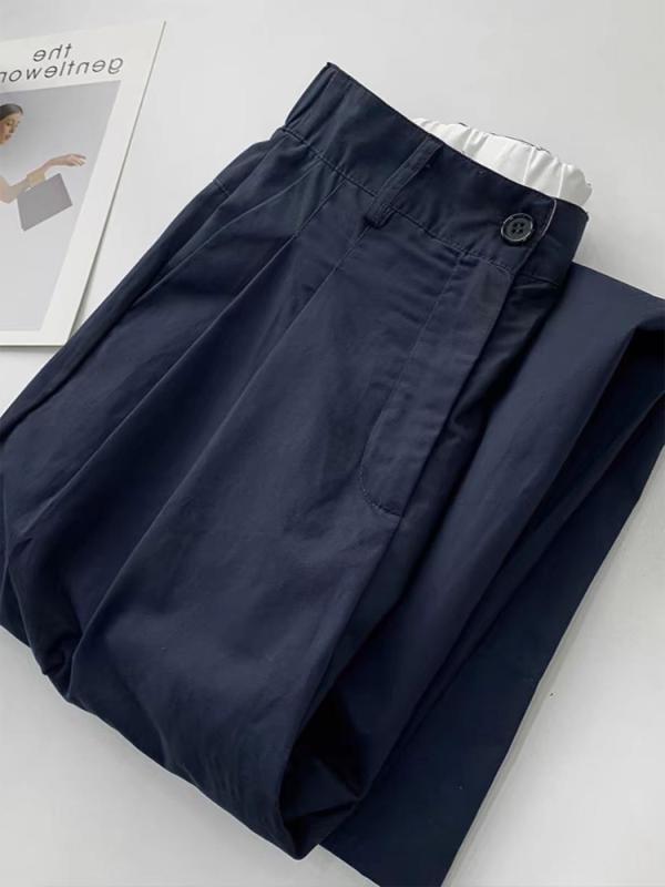 パンツ レディース 秋冬 紺色 垂感 西装 休? ワイドレッグ ロングパンツ 小柄対応 高腰 ゆったり スリム効果 直筒 綿混 ストレッチ 通勤 普段使い カジュアル 軽量 吸湿速乾