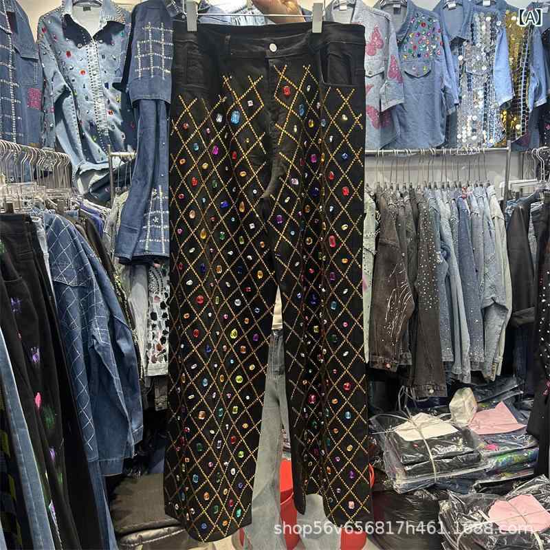 レディース 牛仔ズボン下 ジーンズ 春 春夏 秋 秋冬 高腰 ワイドレッグ ルーズフィット 流行り物 派手 酸化ジルコニウム 刺しゅう 手縫い 製作 軽さ 伸縮性 吸湿速乾 普段使い走り 通い用 心地好い 表現スタイル 黒いこと 青み サクラ色系