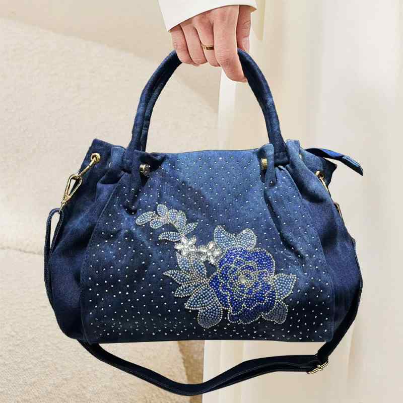 レディース トートバッグ デニム ウォッシュ加工 牛仔布 大容量 花柄 花卉 刺繍 シングルショルダー 斜め掛け 普段使い カジュアル 肩掛け 軽量 通勤用 ショルダーバッグ ハンドバッグ 女性用 トート バッグ