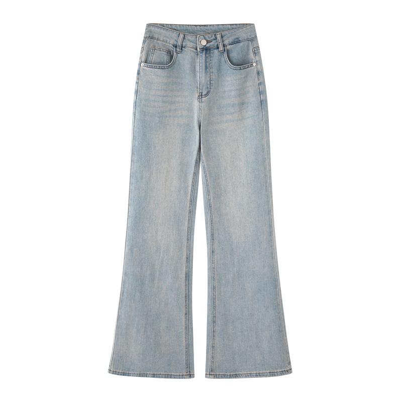 レディース デニムパンツ 高腰 スリムフィット フレア ストレッチ 水洗い加工 女性用 普段使い 通勤用 軽量 伸縮性 コットン素材 ブルー系 夏 春夏 ビッグシルエット カジュアル ラッキーアイテム