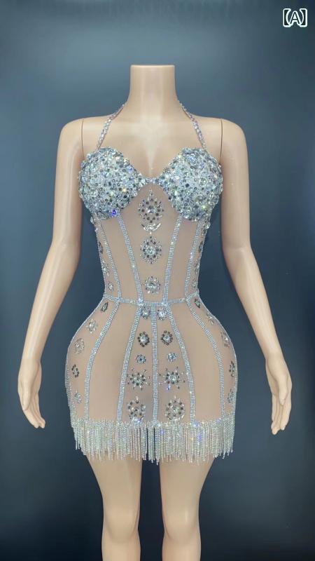 パーティードレス 女性用 セクシー ハンギングネック チューブトップ 包み込み ヒップ 超ミニスカート キラキラ シーケンス フリンジ スカート クラブ ダンス イブニング フォーマル 伸縮性 軽量 夏 春夏 通勤 普段使い ブラック ピンク系 アイボリ