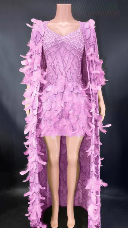 ワンピース 女性用 春夏 セクシー スパンコール ジルコニア 羽毛 切り替え ロングドレス セット ジャケット 付き パーティー 礼服 キラキラ 軽量 伸縮性 通勤用 普段使い イブニング フォーマル ブラック ピンク系 アイボリー 再生繊維 接触冷感 ｜リバーパディ