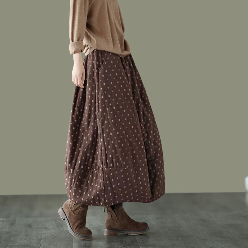 秋冬 スカート 女性用 ミッドレングス 半身 コットンリネン キルティング 伸縮腰 厚手 ビンテージ スリムフィット 暖か リラックススタイル 日常使い