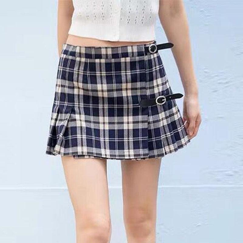 レディース スカート ミニ ショート プリーツ Aライン 膝上 格子 チェック柄 ハイウエスト 切り替え デザイン 女性用 普段使い 軽量 通勤 通学 コーデ アイテム コットン 素材 柔らかい 伸縮性 ブラック グレー カラーバリエーション 春夏 秋冬