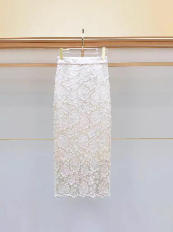 ミディスカート 女性用 春夏 刺繍 高腰 フラワーレース 半身丈 ミドル丈 花柄 コットン ポリエステル 軽量 伸縮性 フェミニン 花刺繍 レースアップ 膝丈 フレアスカート 女性服 春服 夏服 花柄スカート レーススカート 刺繍スカート 高級感 日常使