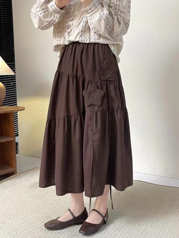 スコート お上さん用 春 作物的 立体花柄 不規則さうつり変わり 伸縮性酉の方角 二分の一スコート 綿織物原料品 百搭 真っただ中丈 筋目 太陽フレア 軽さ 通い 普段使い走り 愛くるしげ 春夏 サクラ色系 薄墨色系 象牙色
