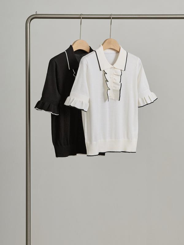 Tシャツ 女性用 ポロカラ 半袖 桑蚕絲 ニット 軽量 通気性 吸湿速乾 接触冷感 フレンチスタイル ゆったりシルエット 春夏 普段使い カジュアル トップス 綿混 再生繊維