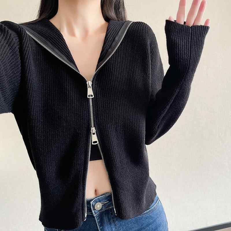 ニット トップス 女性用 春夏 薄手 デザイン 連帽 開き カーディガン 韓国 ファッション 休日着 毛糸 ジャケット 軽量 伸縮性 吸湿速乾 ラウンドネック ロング丈 カジュアルスタイル ブラック グレー ベージュ